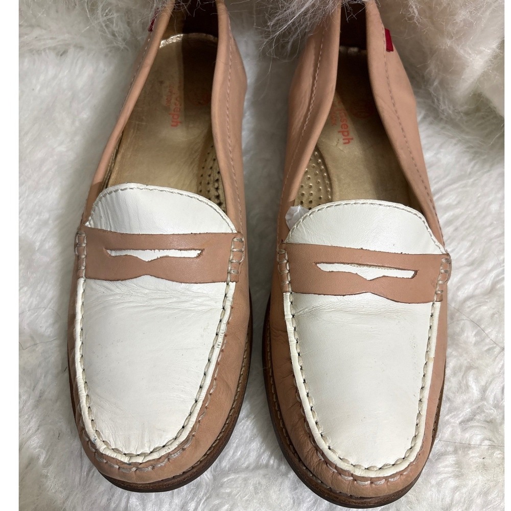 Marc Joseph New York Womens 9.5 Pink White Leather Penny Loafers  Flats